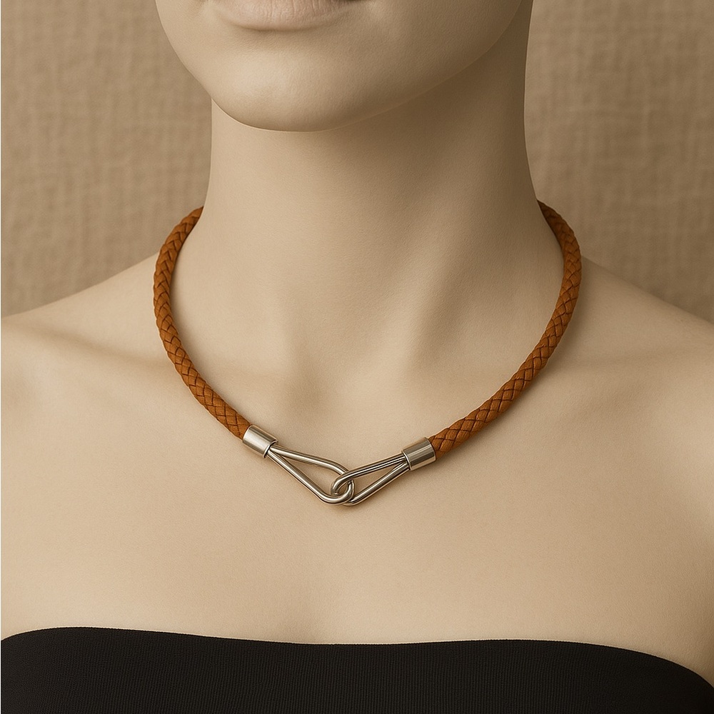 Elegant Tan Braided Necklace